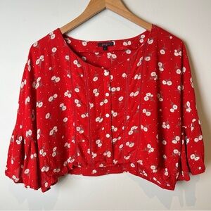 Red Daisy Print Button-Front Women’s Crop Top